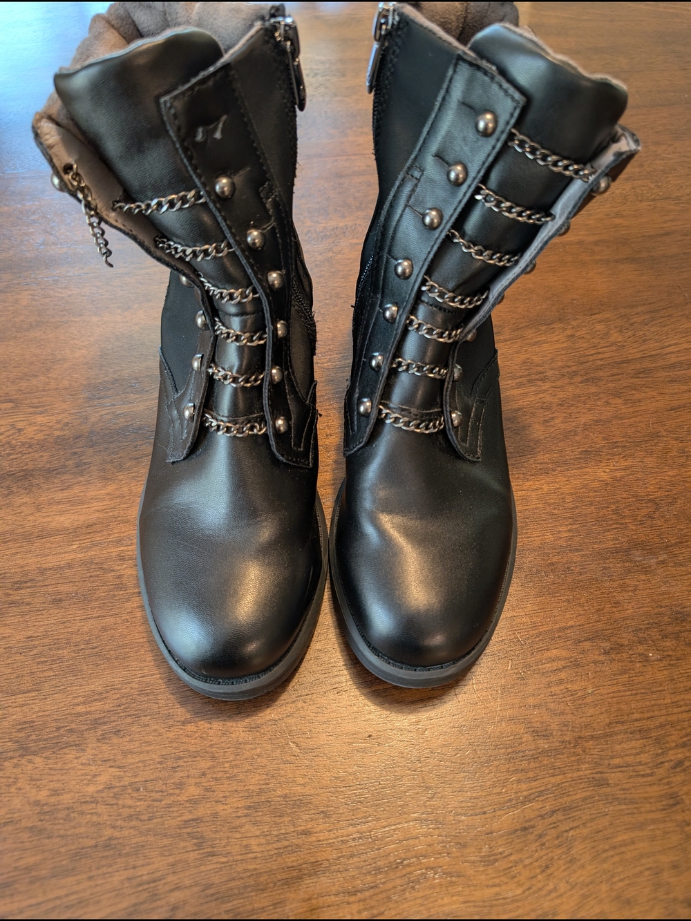 Women’s Black Chain-Accent Combat Boots